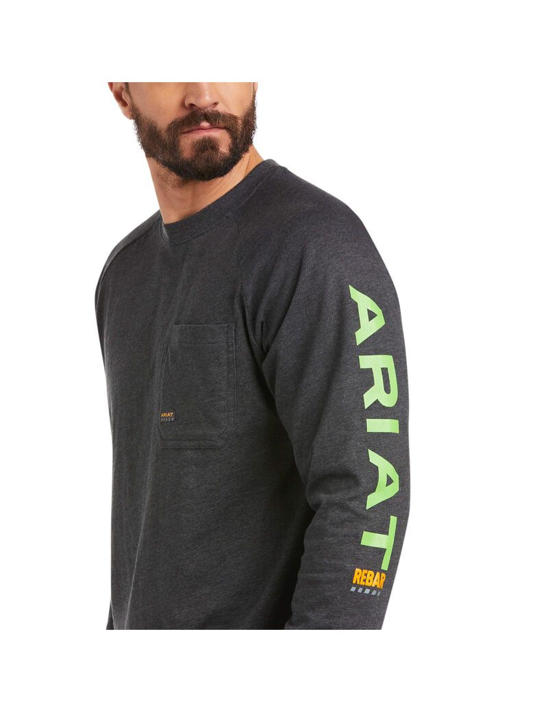 Ropa De Trabajo Ariat Rebar Algodon Strong Estampados T Shirts Grises Verdes Claro | MIJ063479