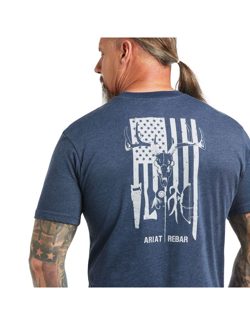 Ropa De Trabajo Ariat Rebar Algodon Strong American Outdoors T Shirts Azul Marino | ONE231754