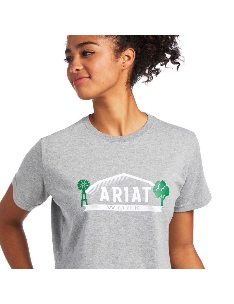 Ropa De Trabajo Ariat Rebar Algodon Strong Farm Estampados T Shirts Grises | QFB857412