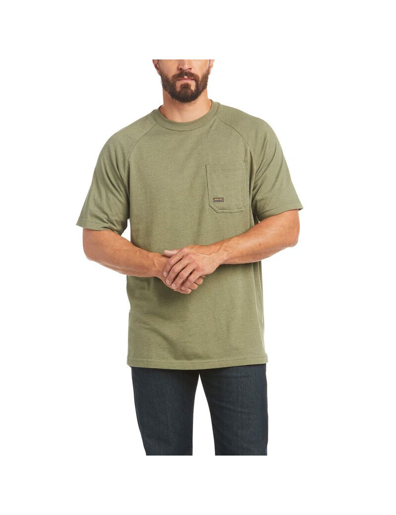 Ropa De Trabajo Ariat Rebar Algodon Strong T Shirts Verde Oliva | QGY739045