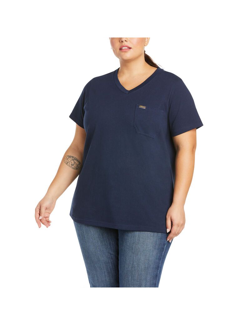 Ropa De Trabajo Ariat Rebar Algodon Strong V-Neck Top Azul Marino | ZAX251364