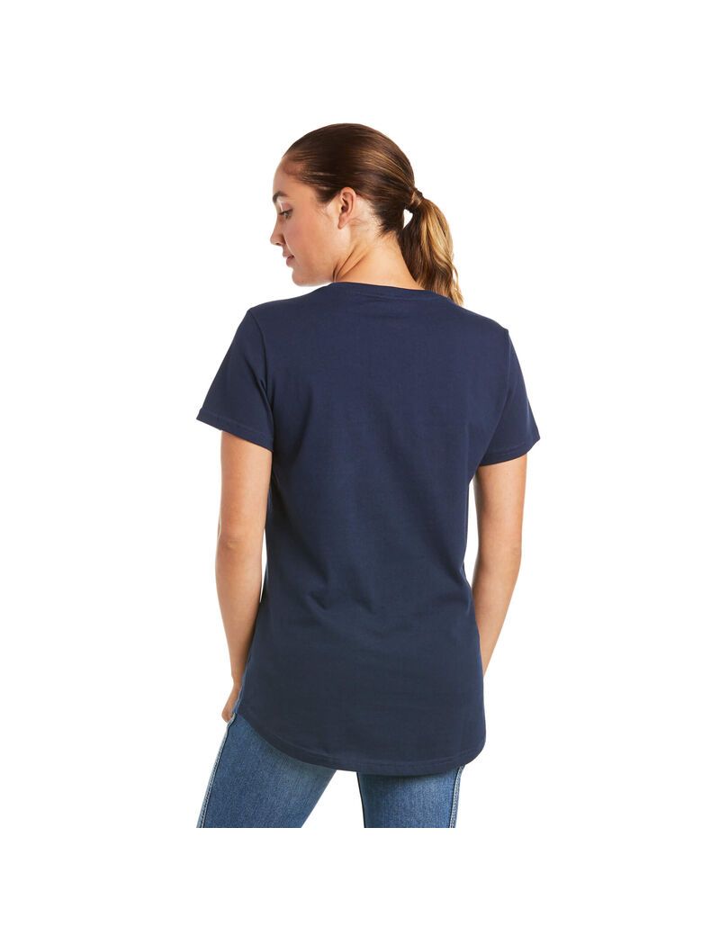 Ropa De Trabajo Ariat Rebar Algodon Strong V-Neck Top Azul Marino | ZAX251364