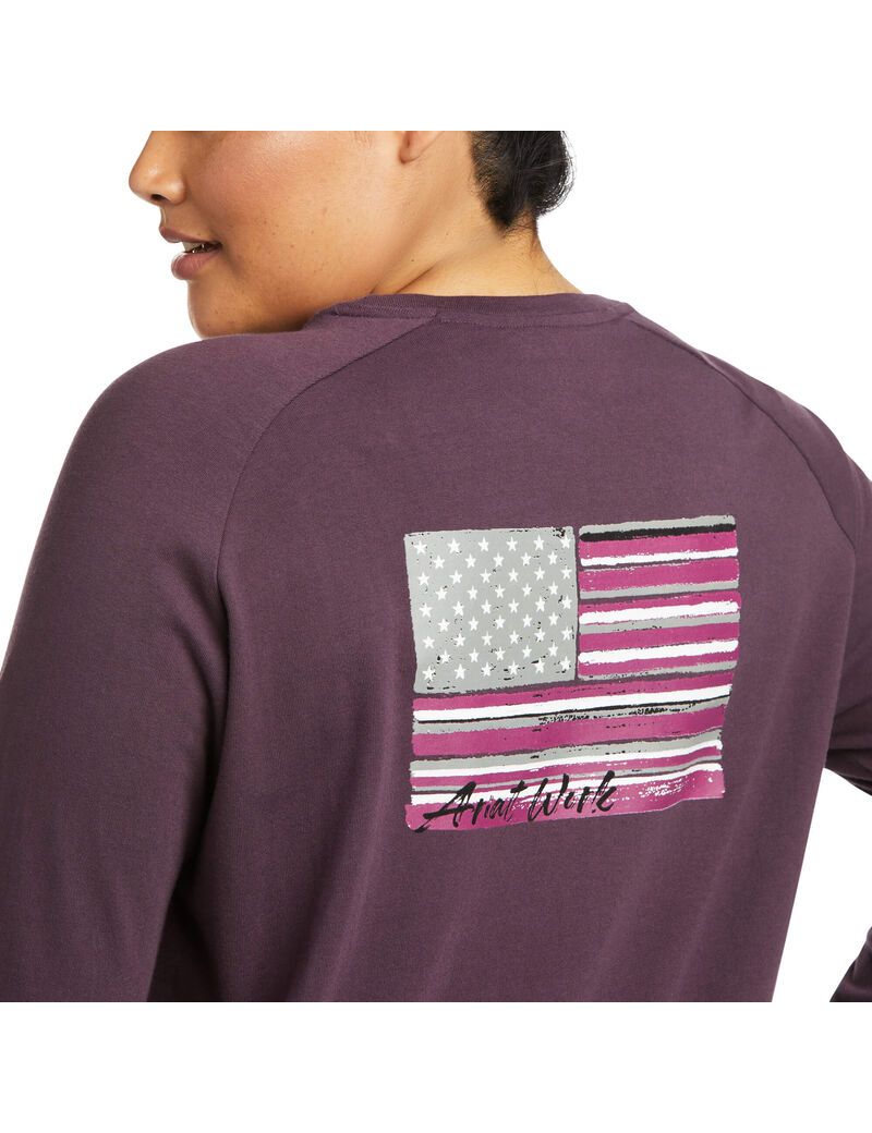 Ropa De Trabajo Ariat Rebar CottonStrong Brand Flag T Shirts Morados | CQU890364