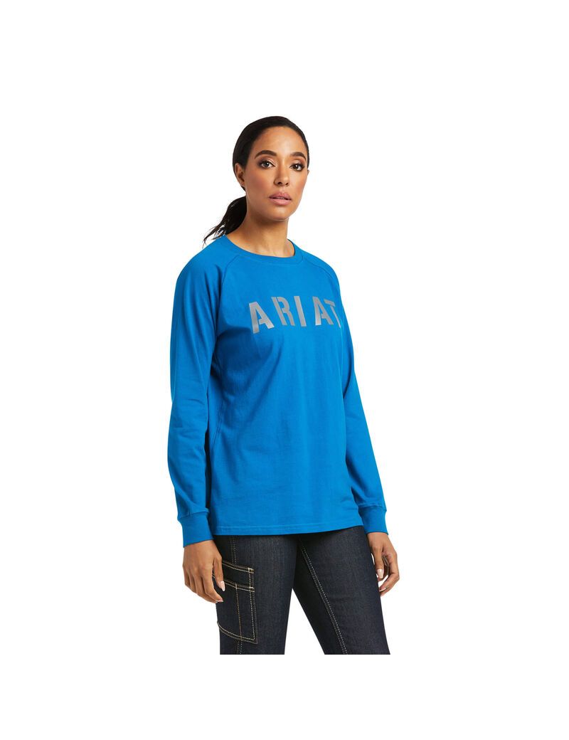 Ropa De Trabajo Ariat Rebar CottonStrong Block T Shirts Azules | PJB061347