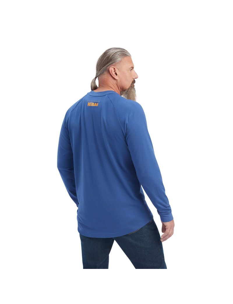 Ropa De Trabajo Ariat Rebar CottonStrong Block T Shirts Azules | VTR710624