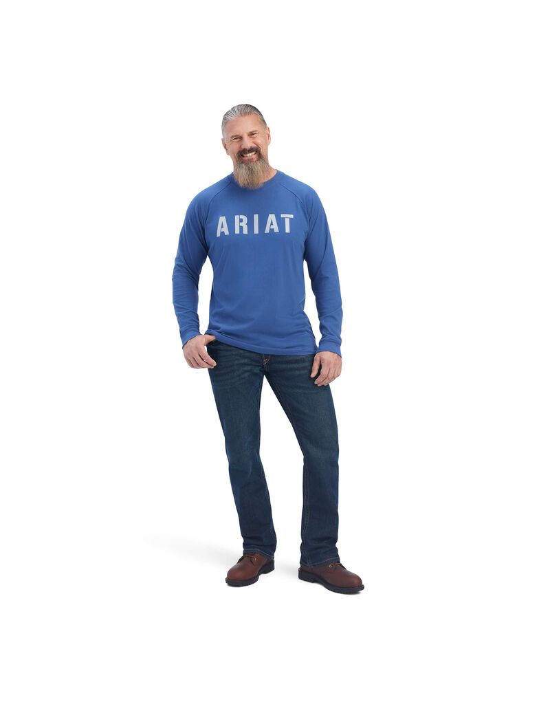 Ropa De Trabajo Ariat Rebar CottonStrong Block T Shirts Azules | VTR710624