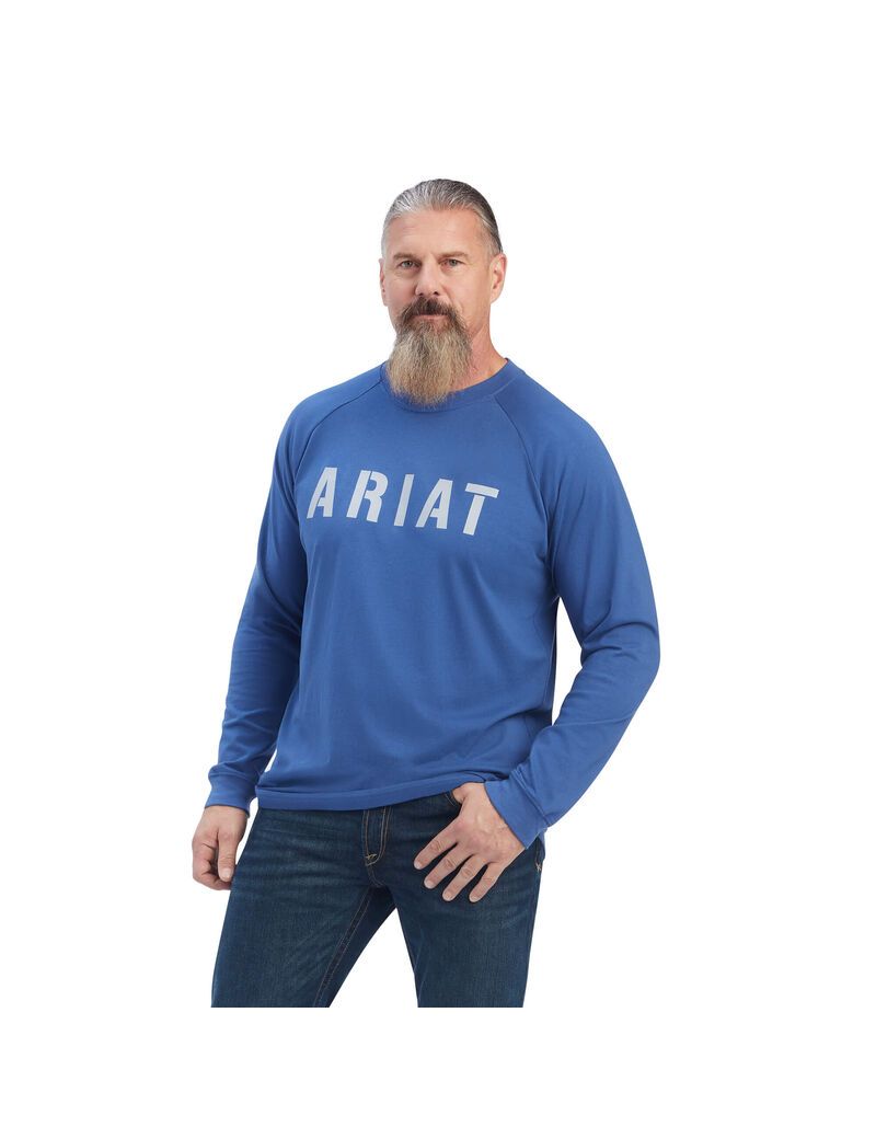 Ropa De Trabajo Ariat Rebar CottonStrong Block T Shirts Azules | VTR710624