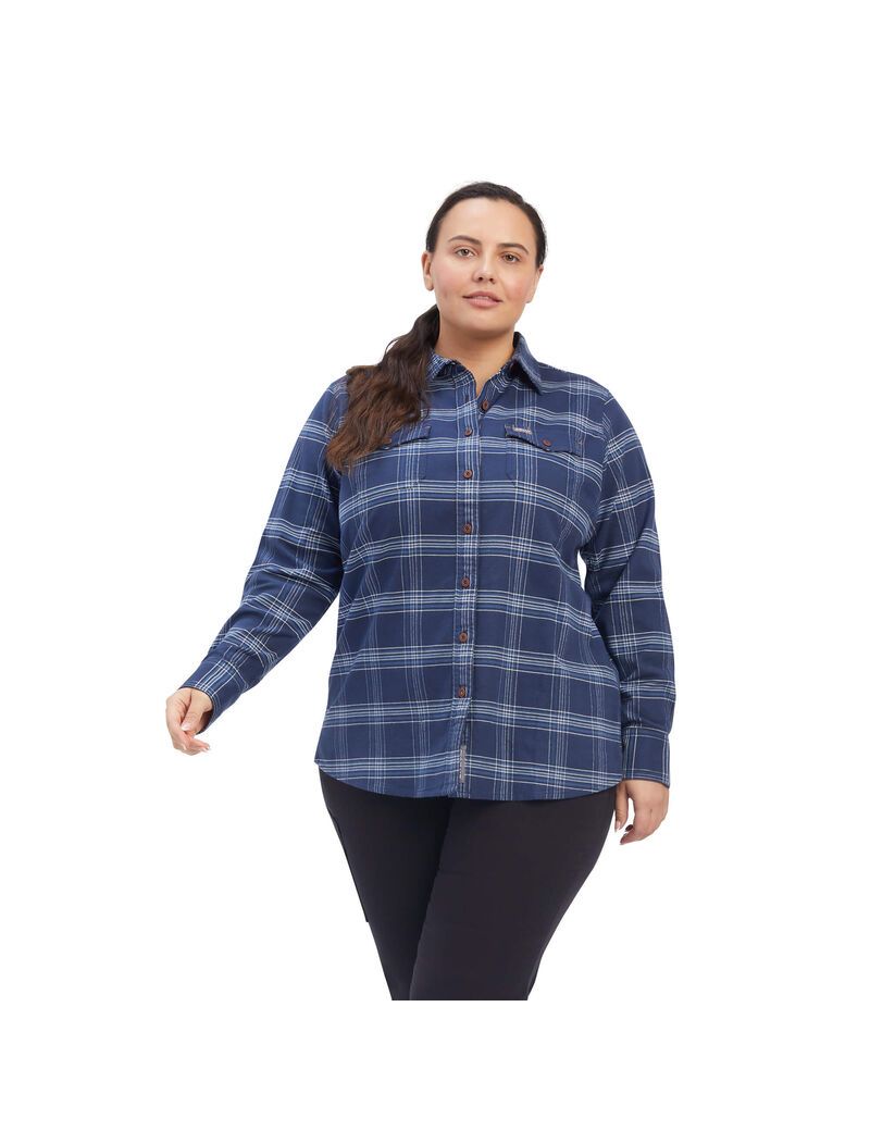 Ropa De Trabajo Ariat Rebar Flannel DuraStretch Trabajo Shirts Azul Marino | IEU971306