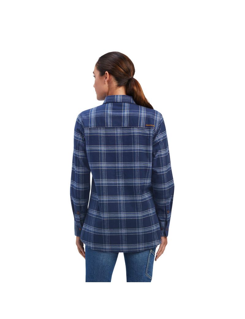 Ropa De Trabajo Ariat Rebar Flannel DuraStretch Trabajo Shirts Azul Marino | IEU971306