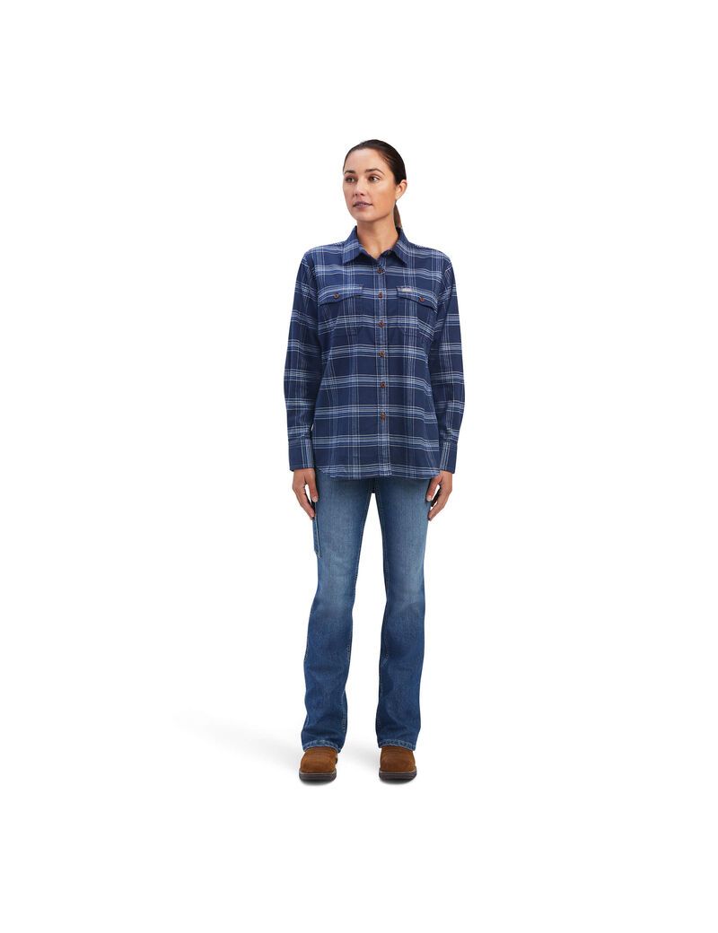 Ropa De Trabajo Ariat Rebar Flannel DuraStretch Trabajo Shirts Azul Marino | IEU971306