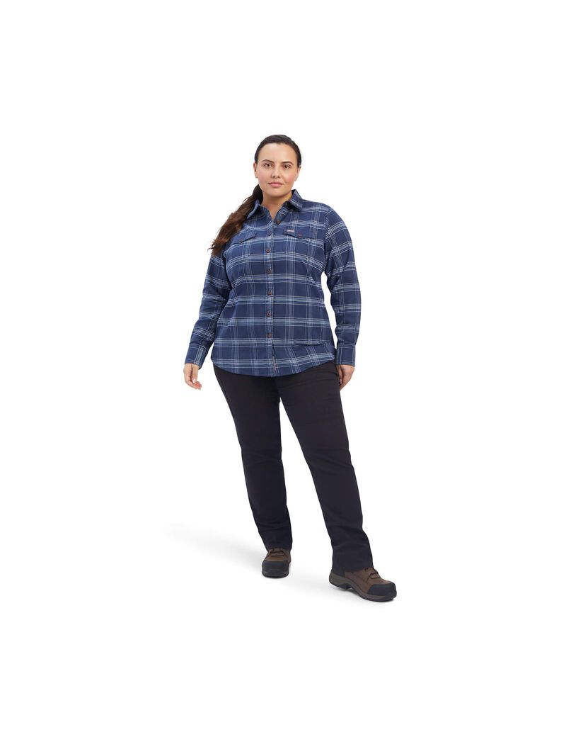 Ropa De Trabajo Ariat Rebar Flannel DuraStretch Trabajo Shirts Azul Marino | IEU971306