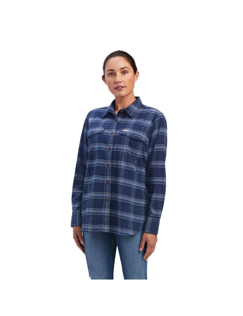 Ropa De Trabajo Ariat Rebar Flannel DuraStretch Trabajo Shirts Azul Marino | IEU971306