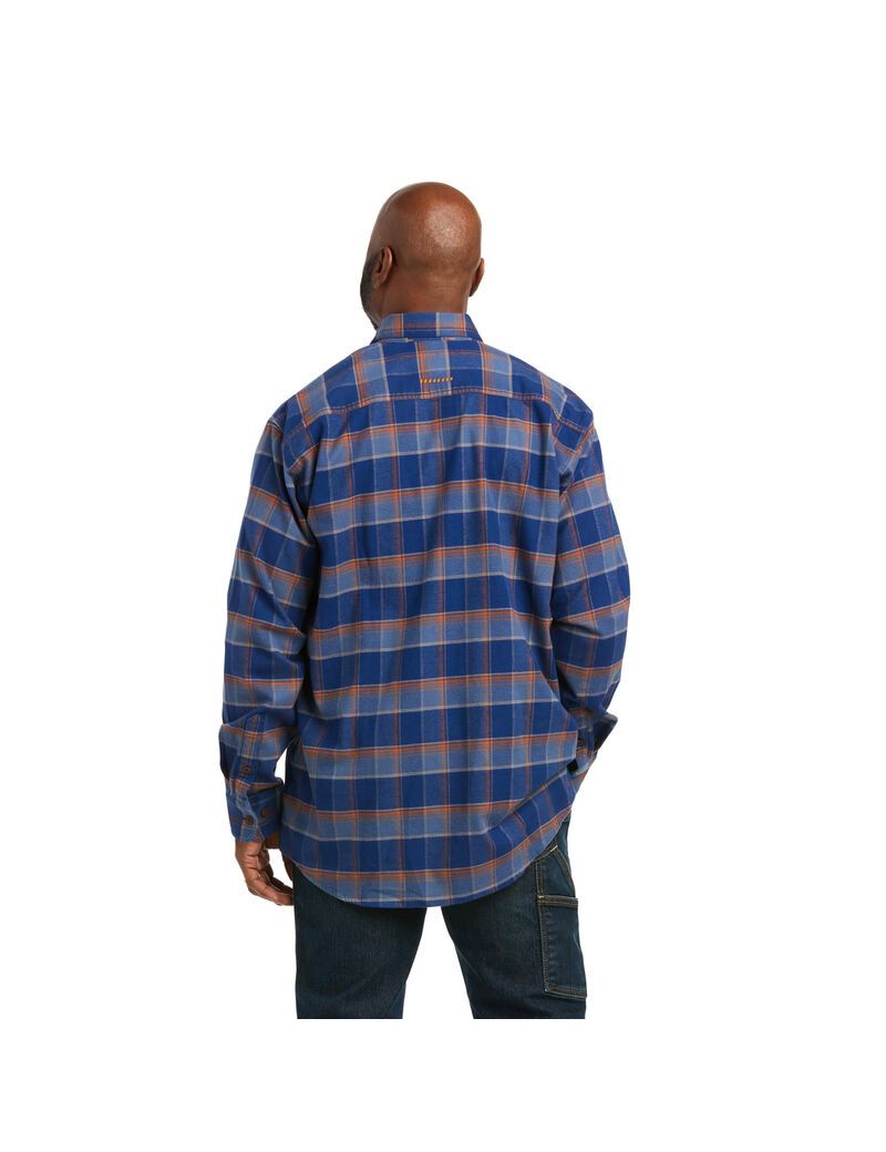 Ropa De Trabajo Ariat Rebar Flannel DuraStretch Trabajo Shirts Azules | OAE128947