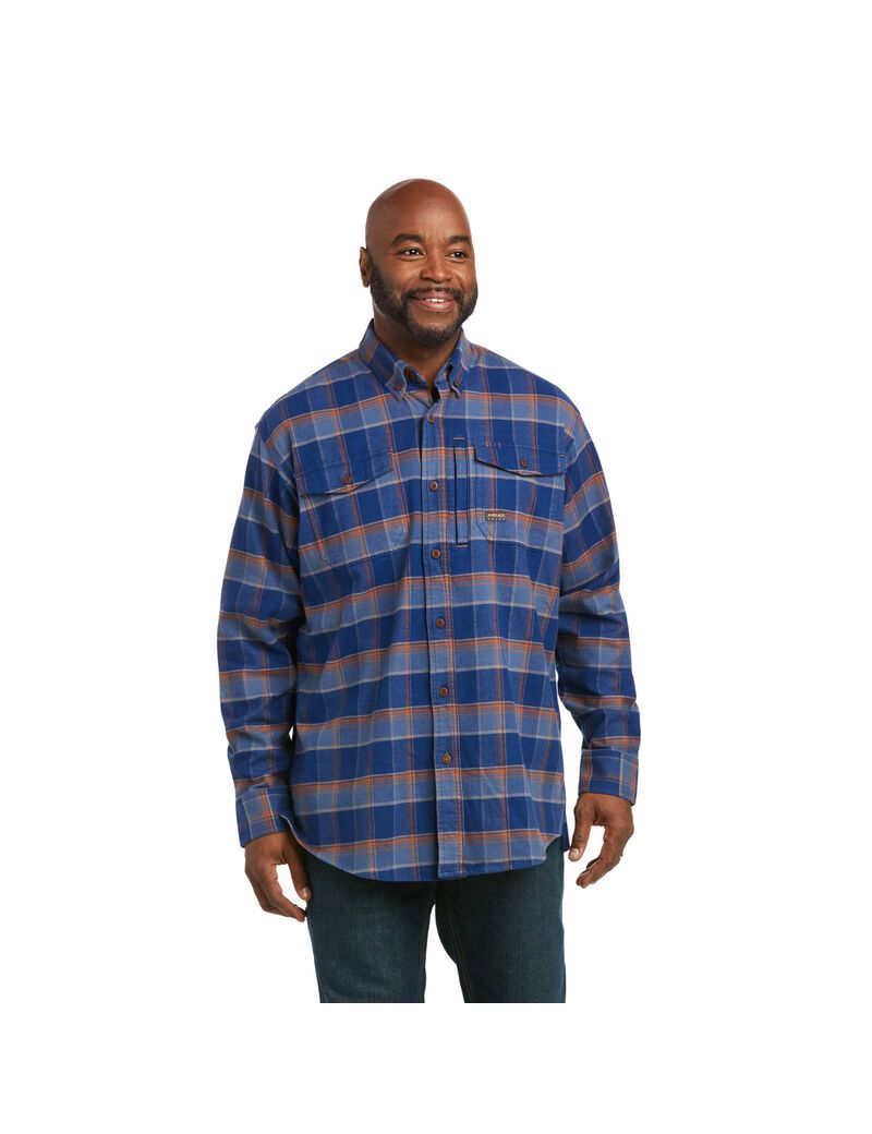 Ropa De Trabajo Ariat Rebar Flannel DuraStretch Trabajo Shirts Azules | OAE128947