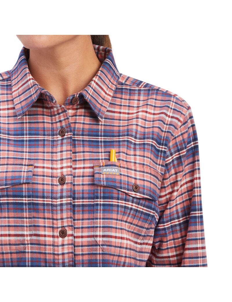 Ropa De Trabajo Ariat Rebar Flannel DuraStretch Trabajo Shirts Rosas | OKL983204