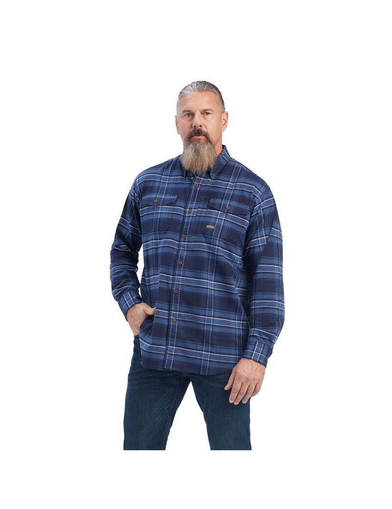 Ropa De Trabajo Ariat Rebar Flannel DuraStretch Trabajo Shirts Azul Marino | SWU641708