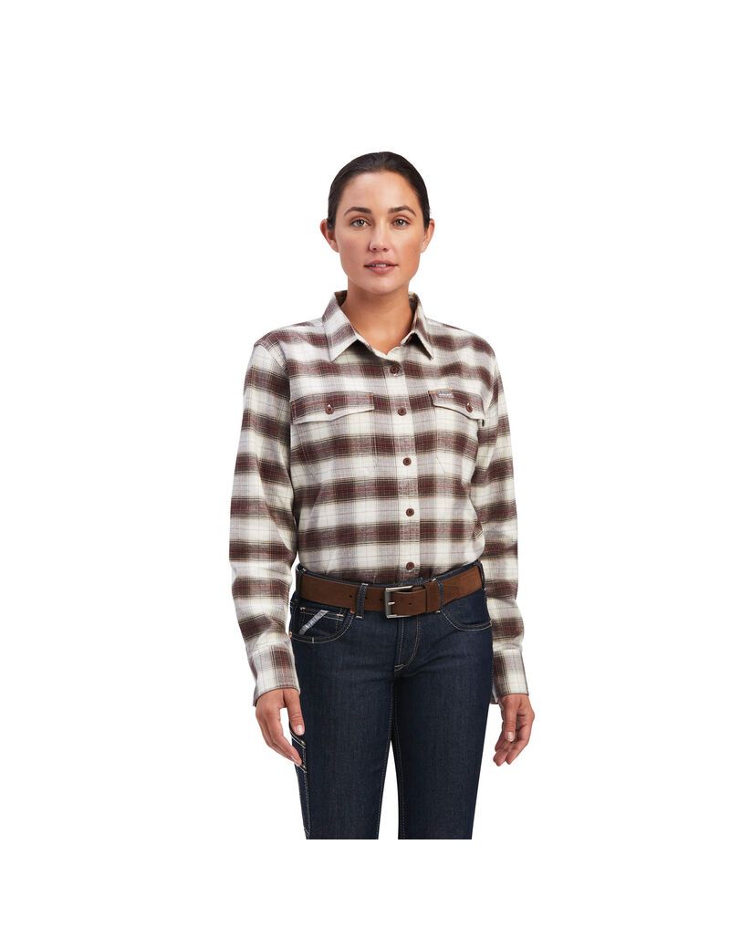 Ropa De Trabajo Ariat Rebar Flannel DuraStretch Trabajo Shirts Blancos | TXP678951