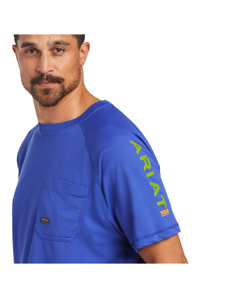 Ropa De Trabajo Ariat Rebar Heat Fighter T Shirts Azul Rey Azules | QAF271659