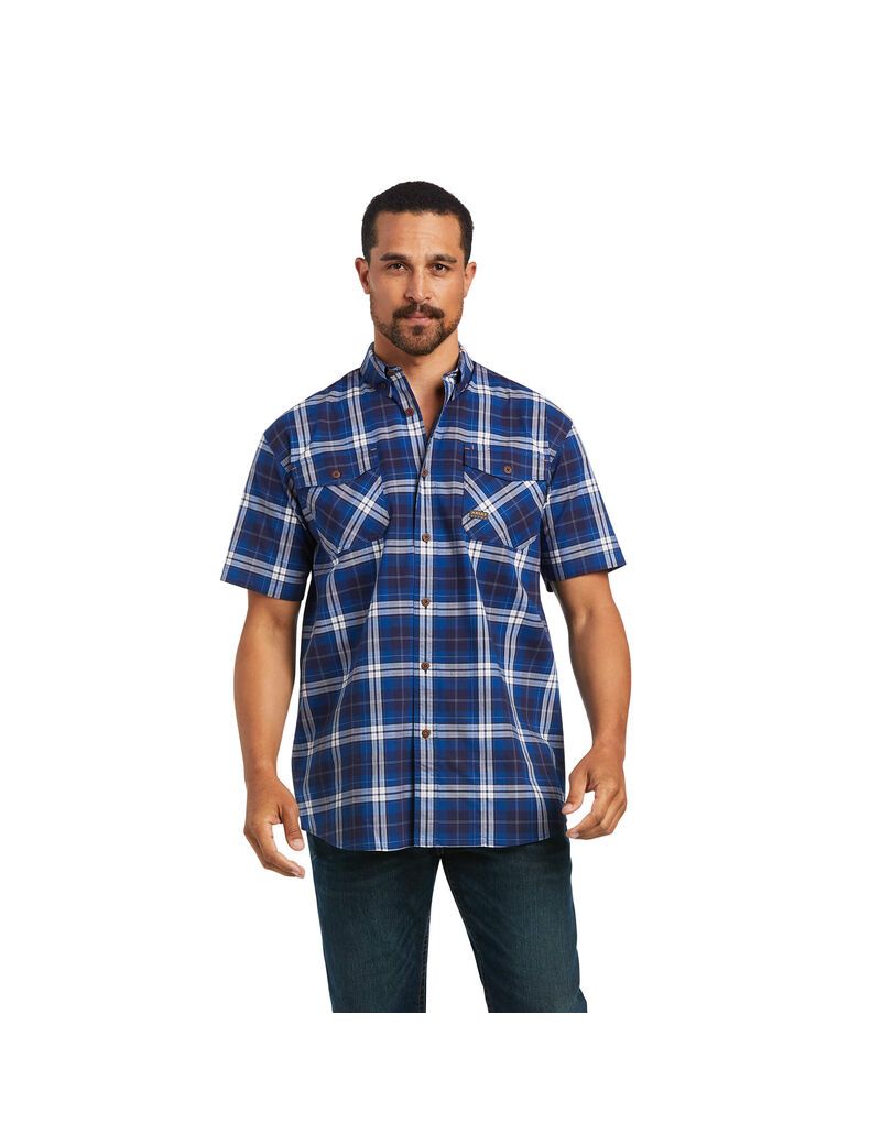 Ropa De Trabajo Ariat Rebar Made Tough DuraStretch Trabajo Shirts Azul Marino | UBY861590