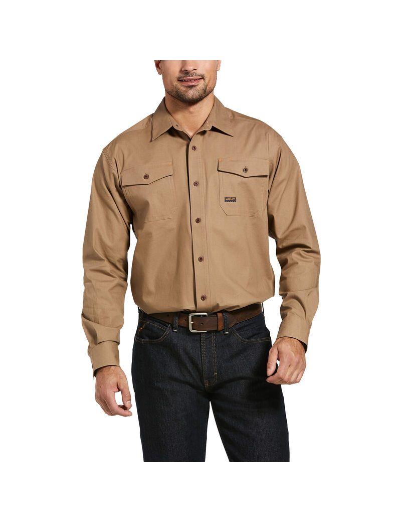 Ropa De Trabajo Ariat Rebar Made Tough DuraStretch Trabajo Shirts Kaki | VSL396482