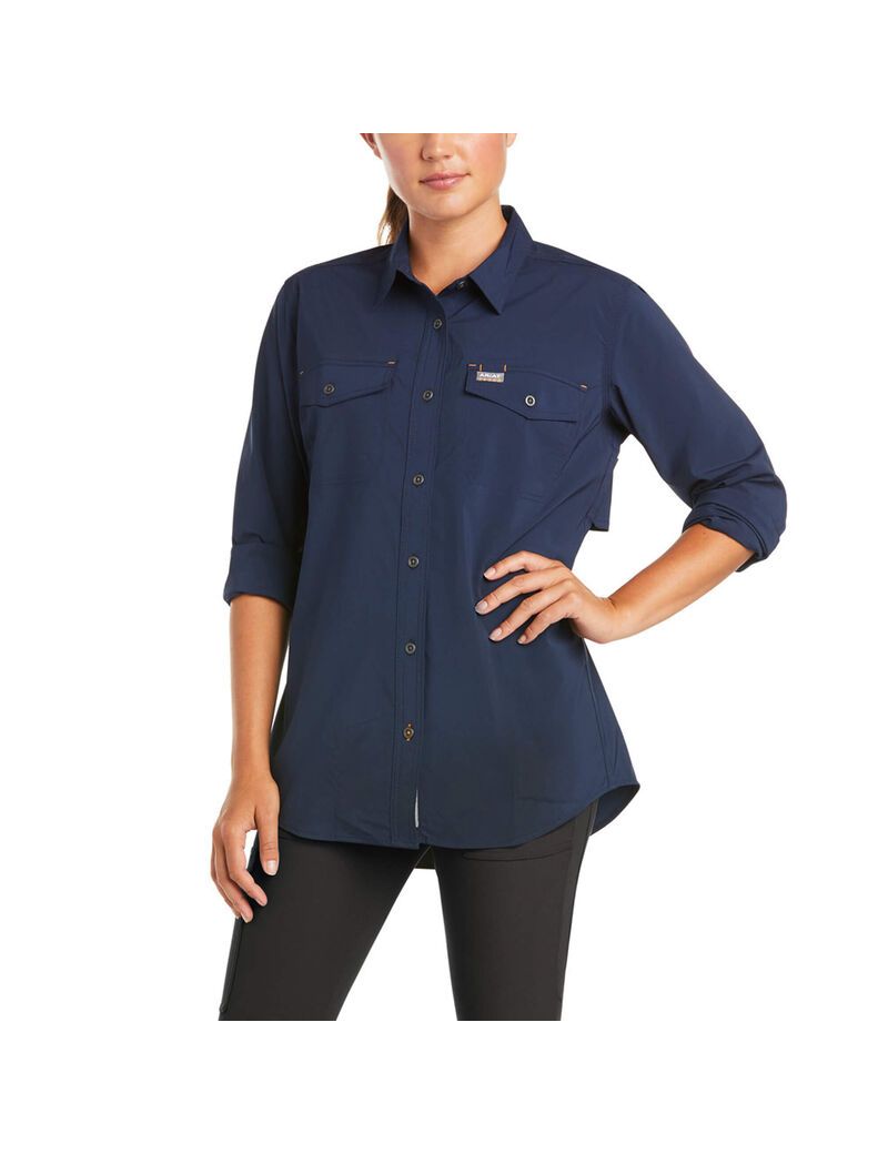 Ropa De Trabajo Ariat Rebar Made Tough VentTEK DuraStretch Trabajo Shirts Azul Marino | CNI215687