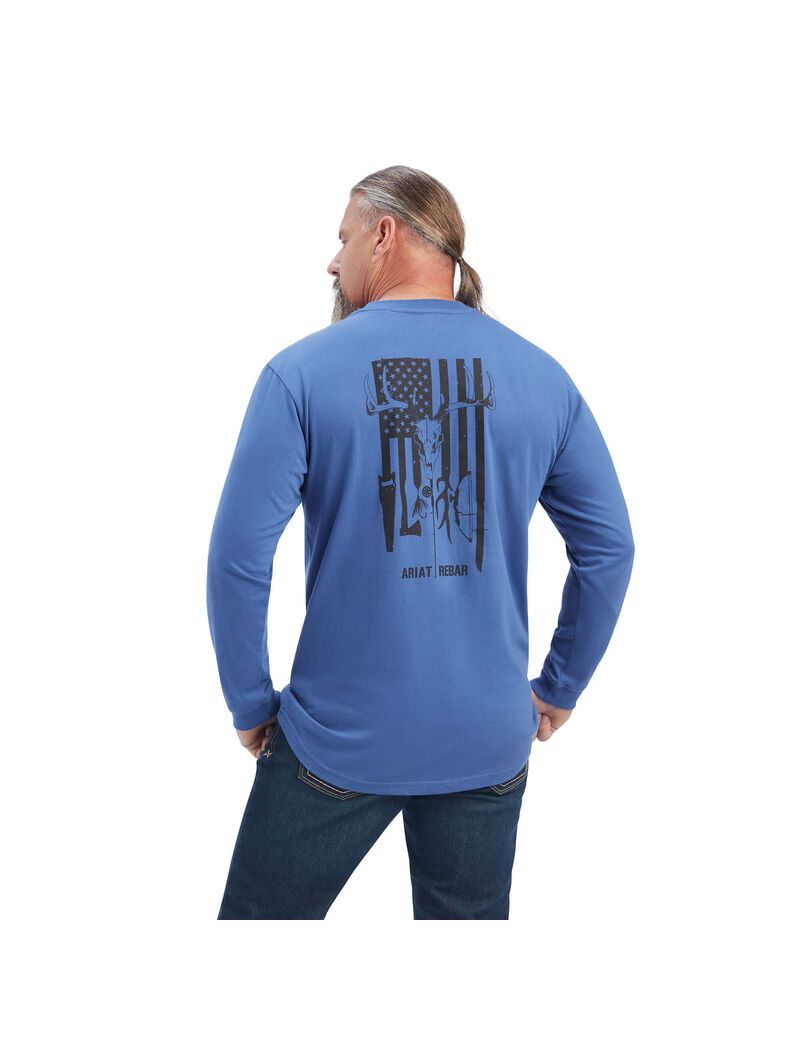 Ropa De Trabajo Ariat Rebar Outdoor Estampados T Shirts Azul Marino | YUX132754