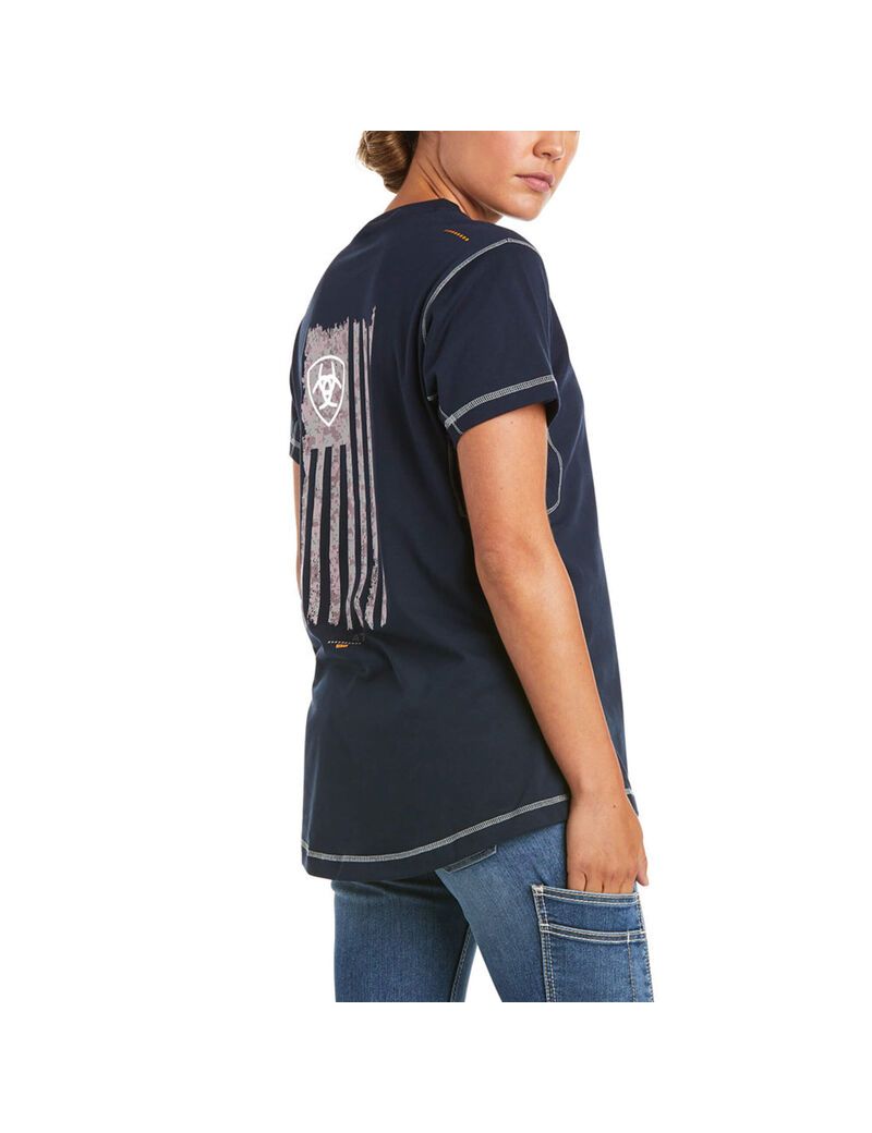 Ropa De Trabajo Ariat Rebar Trabajo Woman Camo Flag T Shirts Azul Marino | SZL579401