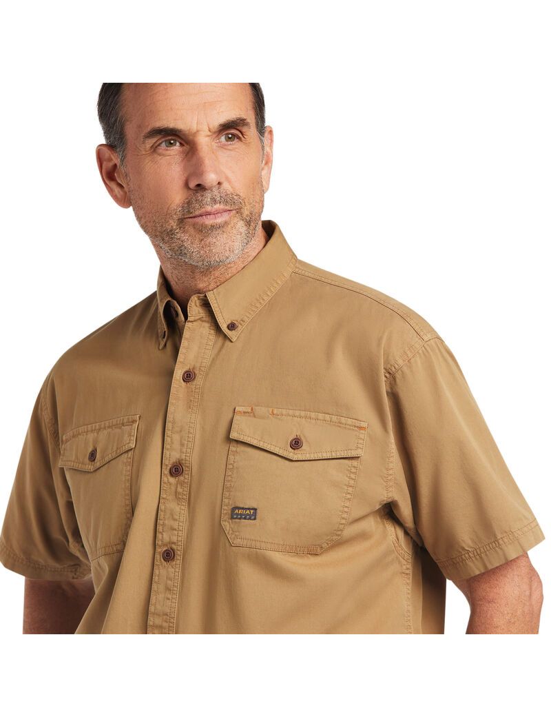 Ropa De Trabajo Ariat Rebar Washed Twill Trabajo Shirts Kaki | FMT187945