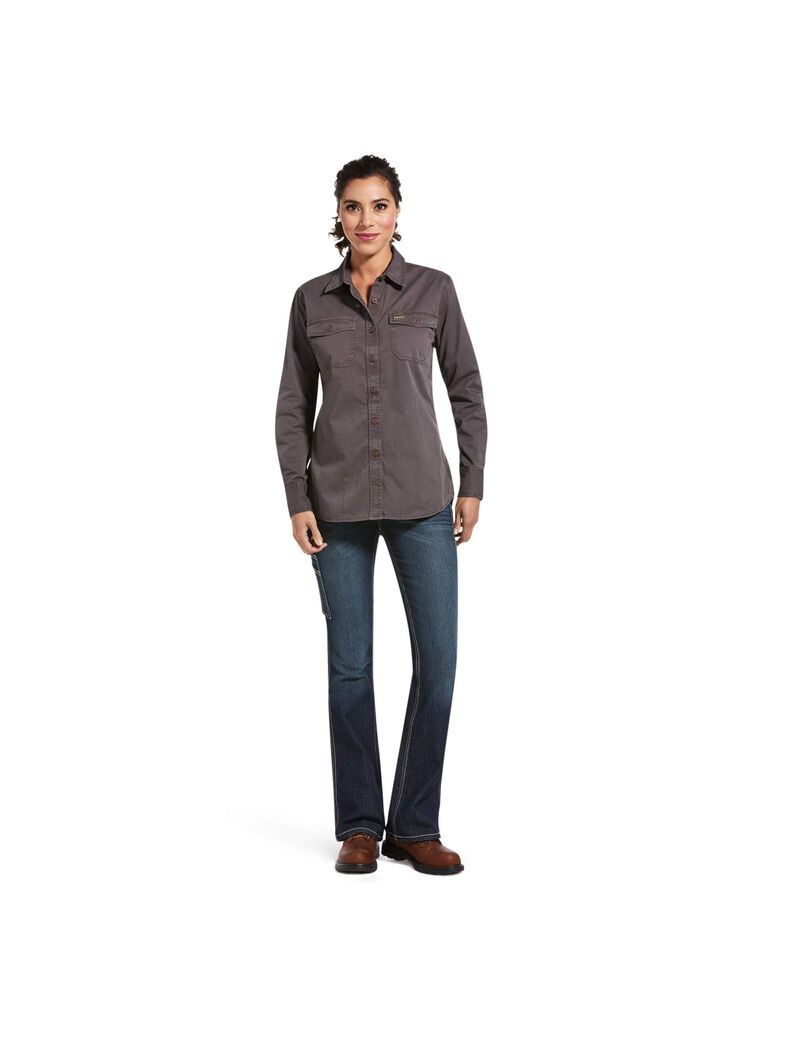 Ropa De Trabajo Ariat Rebar Washed Twill Trabajo Shirts Grises | HES680931