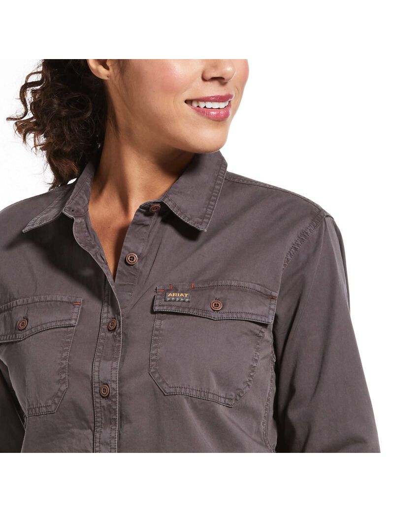 Ropa De Trabajo Ariat Rebar Washed Twill Trabajo Shirts Grises | HES680931