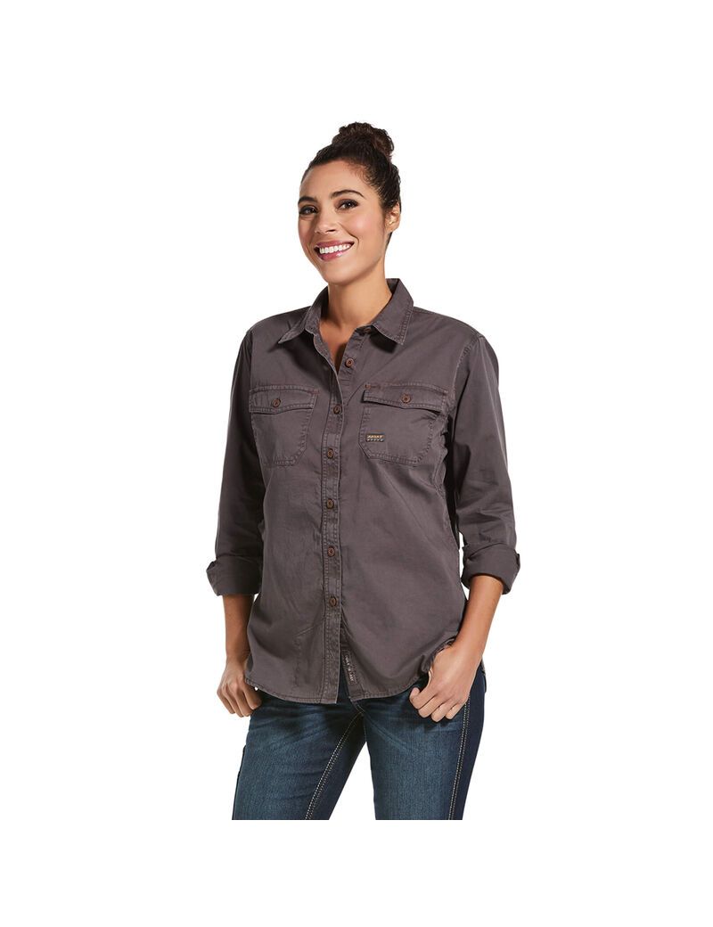 Ropa De Trabajo Ariat Rebar Washed Twill Trabajo Shirts Grises | HES680931