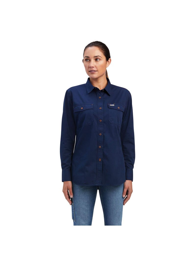 Ropa De Trabajo Ariat Rebar Washed Twill Trabajo Shirts Azul Marino | LDT941503