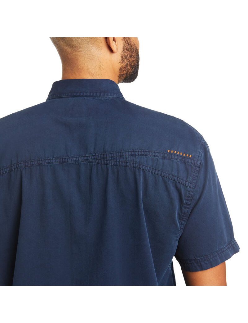 Ropa De Trabajo Ariat Rebar Washed Twill Trabajo Shirts Azul Marino | UVM029357