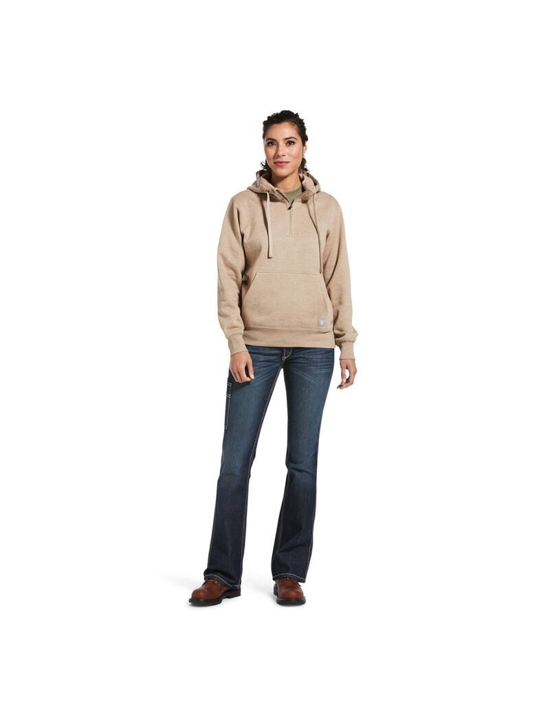 Sudadera Con Capucha Ariat Rebar Skill Set 1/2 Zip Beige Oscuro | QFT350276