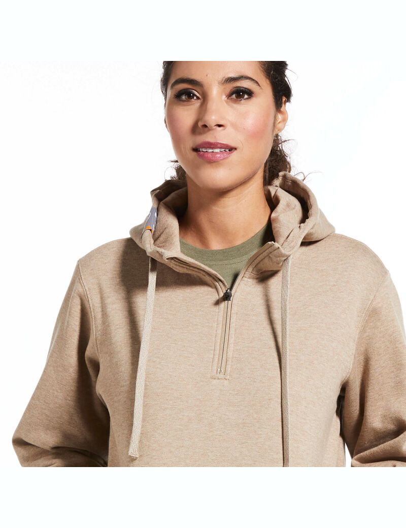 Sudadera Con Capucha Ariat Rebar Skill Set 1/2 Zip Beige Oscuro | QFT350276