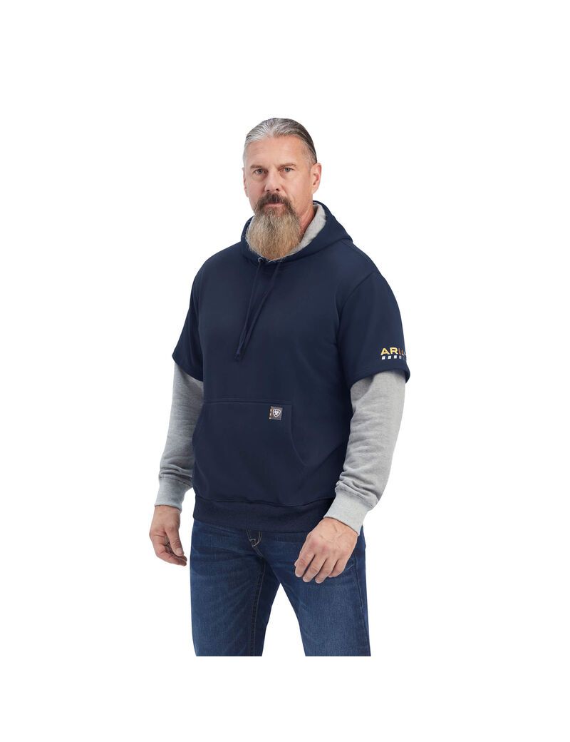 Sudadera Con Capucha Ariat Rebar Workman Dually Azul Marino Grises | ECQ396802