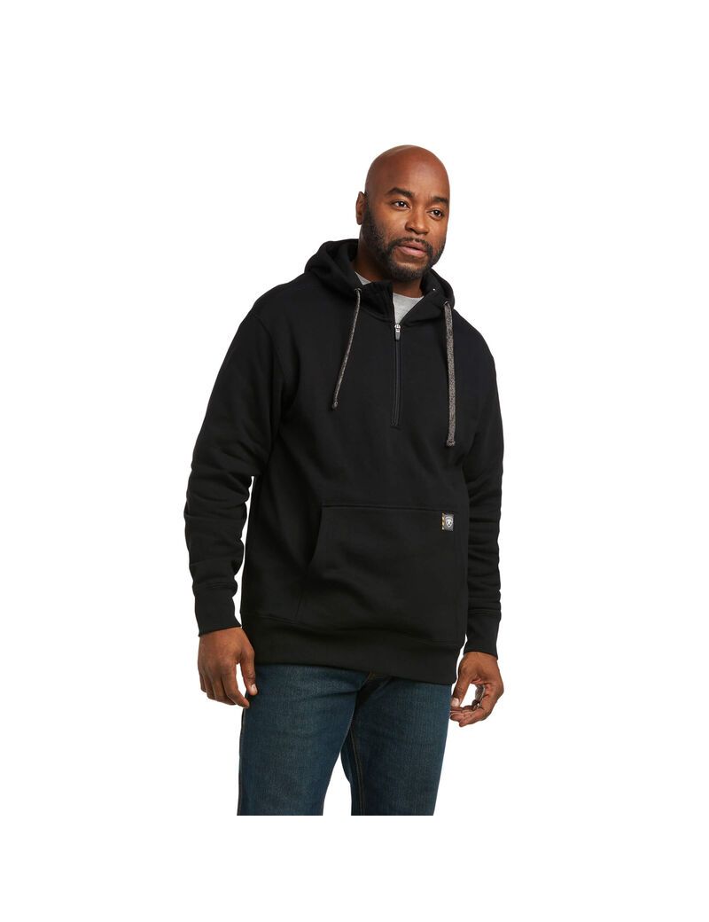 Sudadera Con Capucha Ariat Rebar Workman 1/4 Zip Negros | XWB197384