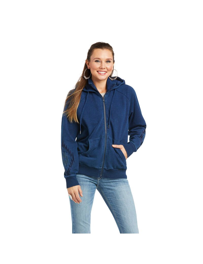 Sudaderas Ariat Knit Denim Full Zip Azules | EXL315604