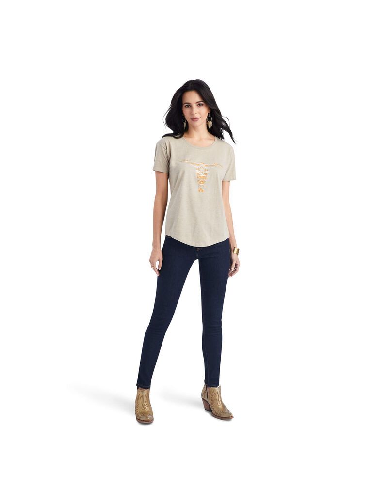 Tops Ariat Blanket Skull Tee Beige | BIA867034