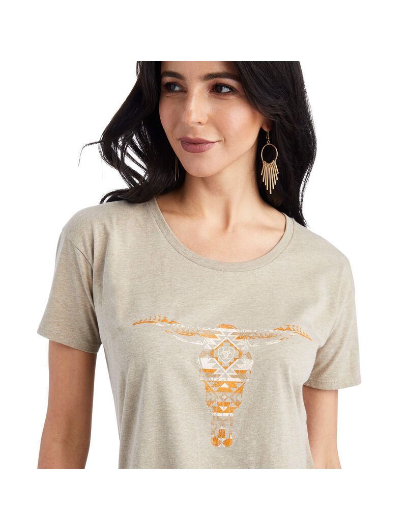 Tops Ariat Blanket Skull Tee Beige | BIA867034