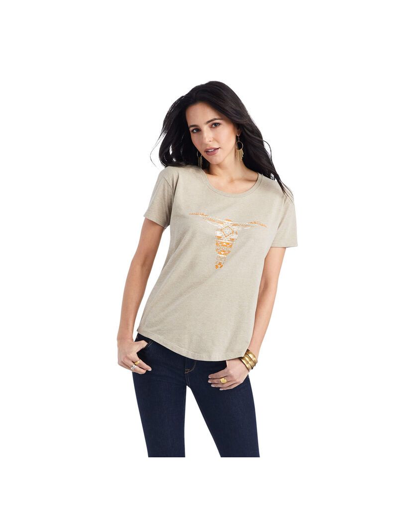 Tops Ariat Blanket Skull Tee Beige | BIA867034