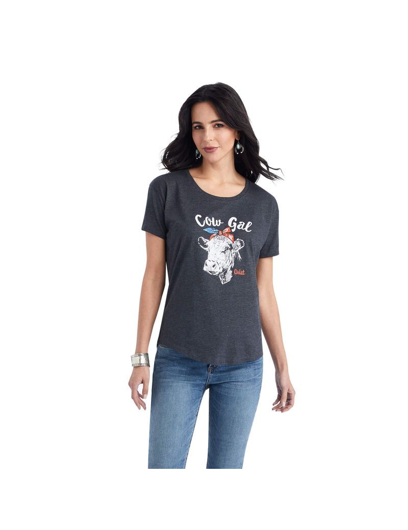 Tops Ariat Cow Gal Tee Grises | FWA258439