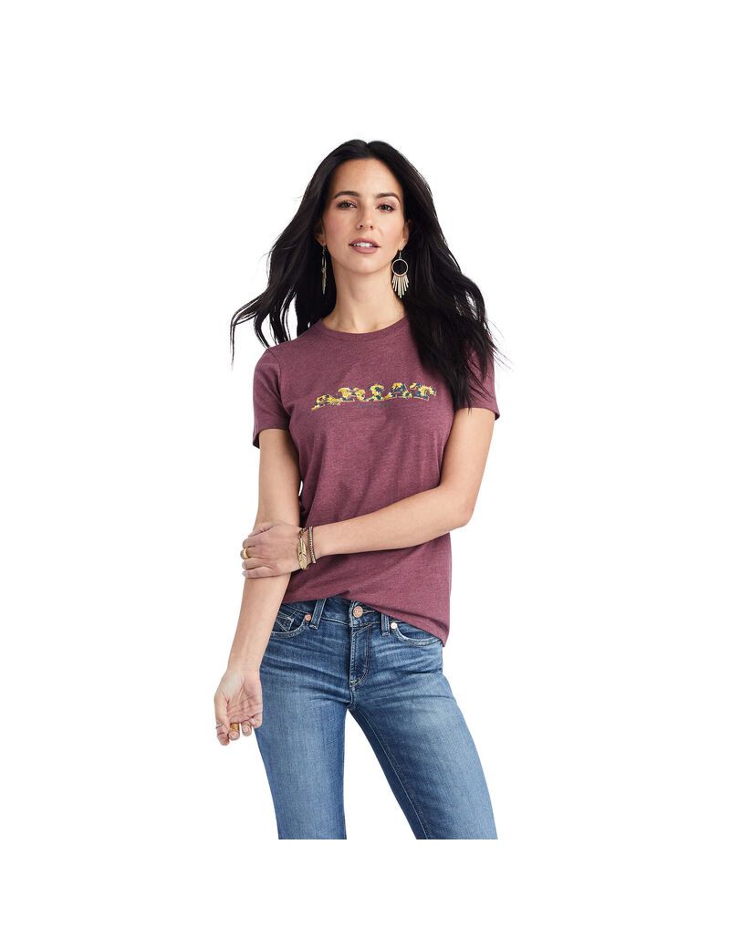 Tops Ariat Floral Letras Tee Vino | GXH851743