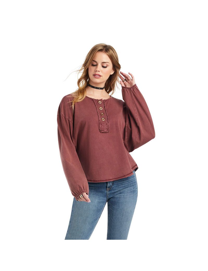 Tops Ariat Pinon Henley Vino | SEI879512