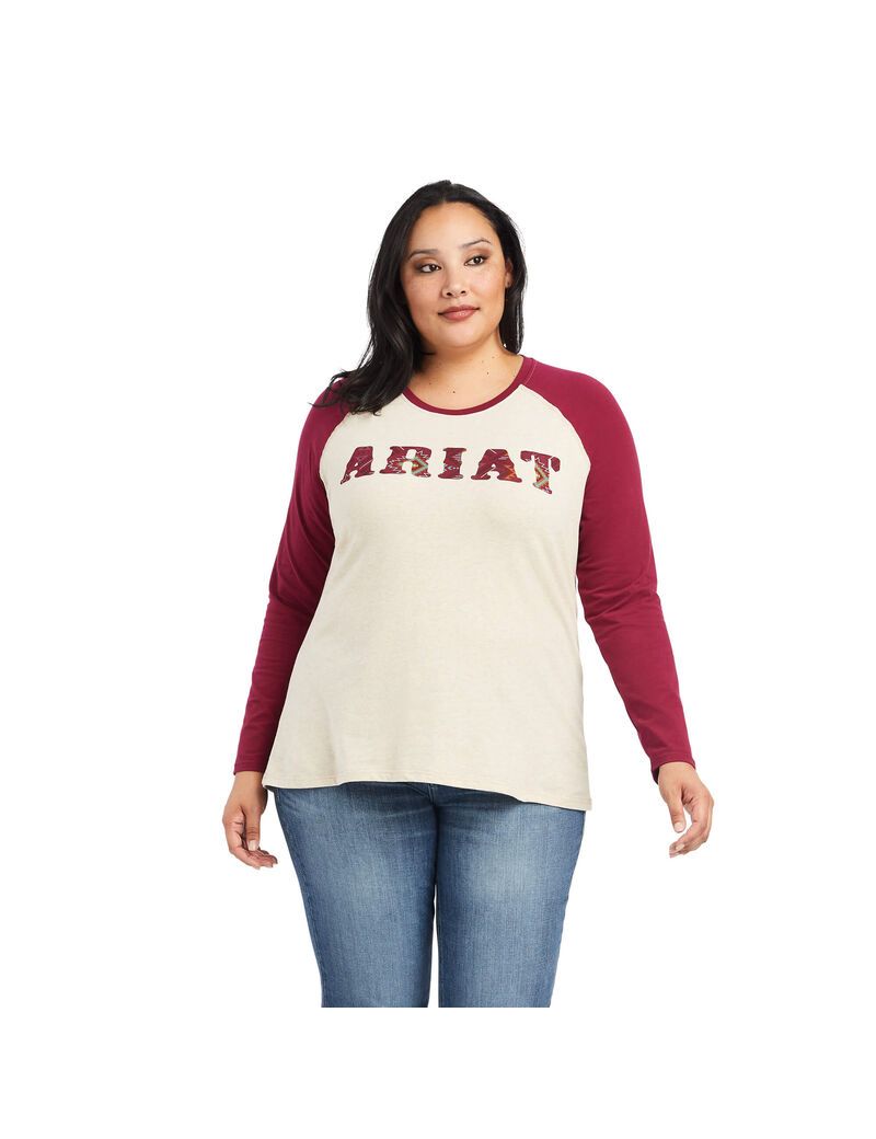 Tops Ariat REAL Baseball Beige Rojos | RTE490235