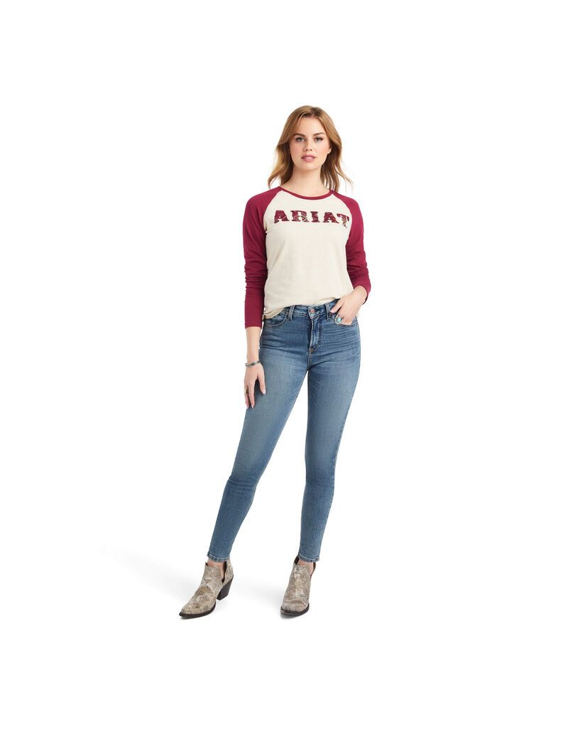 Tops Ariat REAL Baseball Beige Rojos | RTE490235