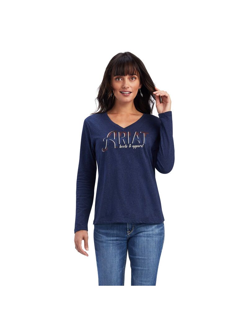 Tops Ariat REAL Chest Logo Relaxed Tee Azul Marino | WMD178532