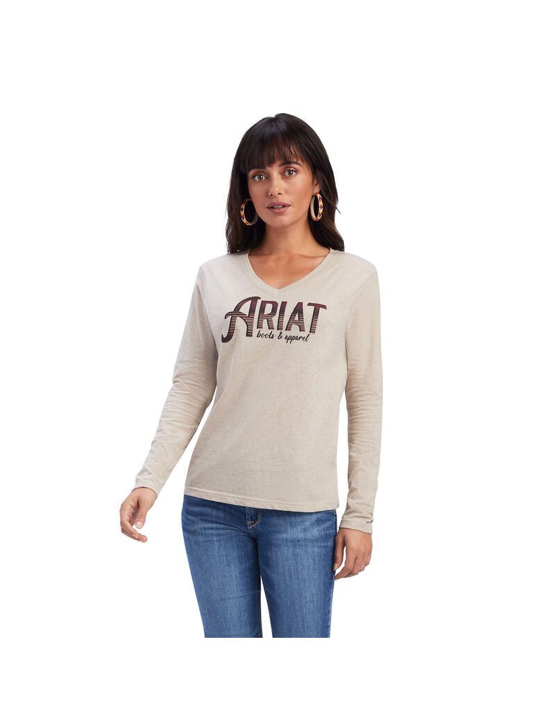 Tops Ariat REAL Chest Logo Relaxed Tee Beige | KNP589243