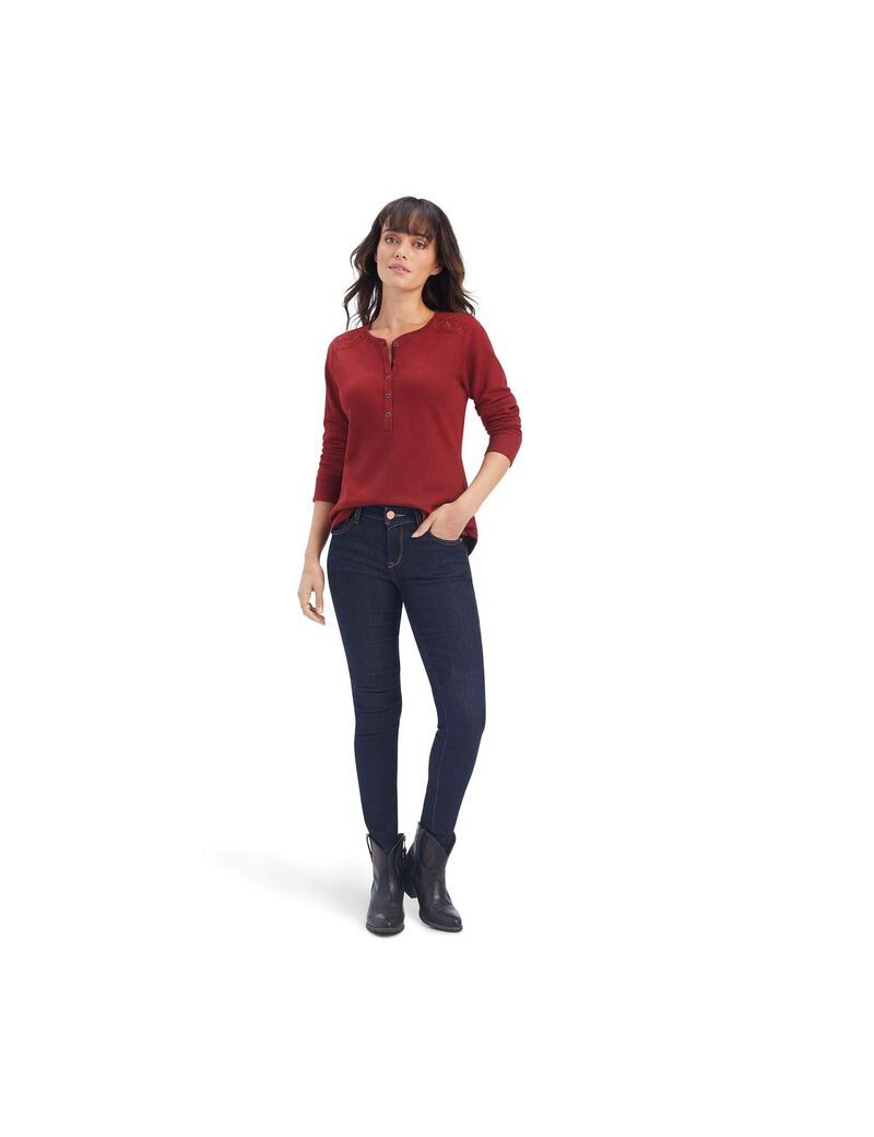 Tops Ariat REAL Henley Rojos Oscuro | TQN831625