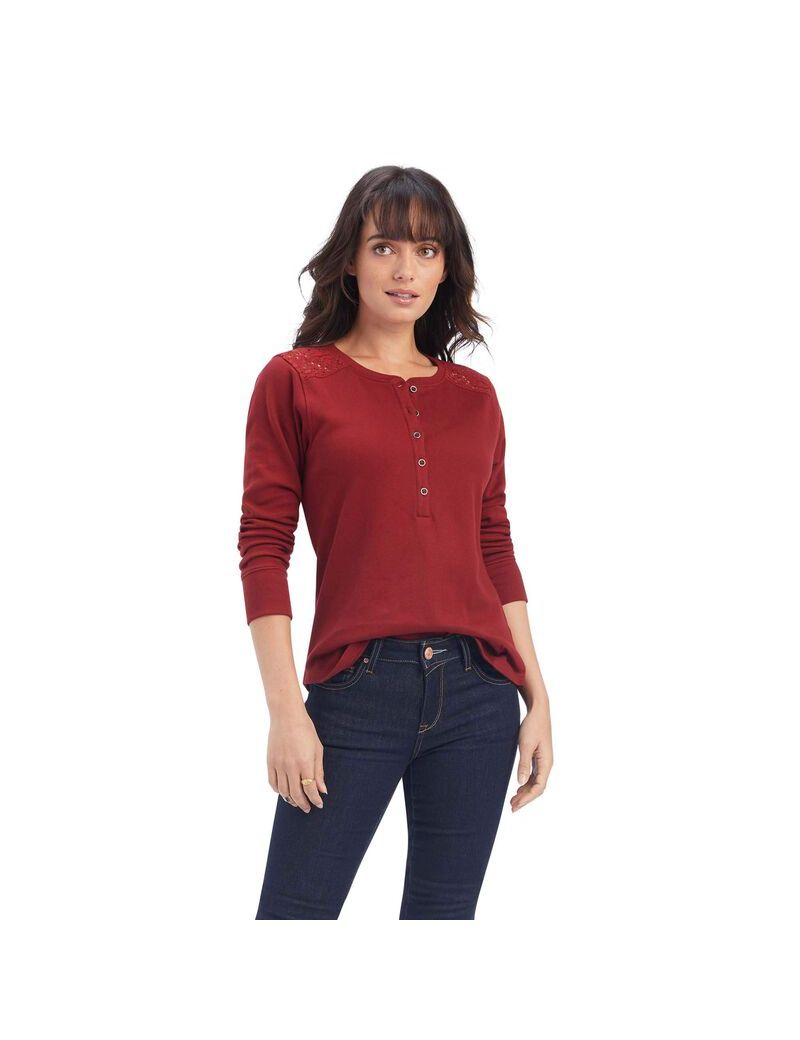 Tops Ariat REAL Henley Rojos Oscuro | TQN831625